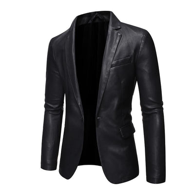 Vintage Lapel Single Breasted Slim Leather Blazer