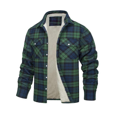 Men's Classic Casual Long Sleeve Lapel Plaid Plush Jacket