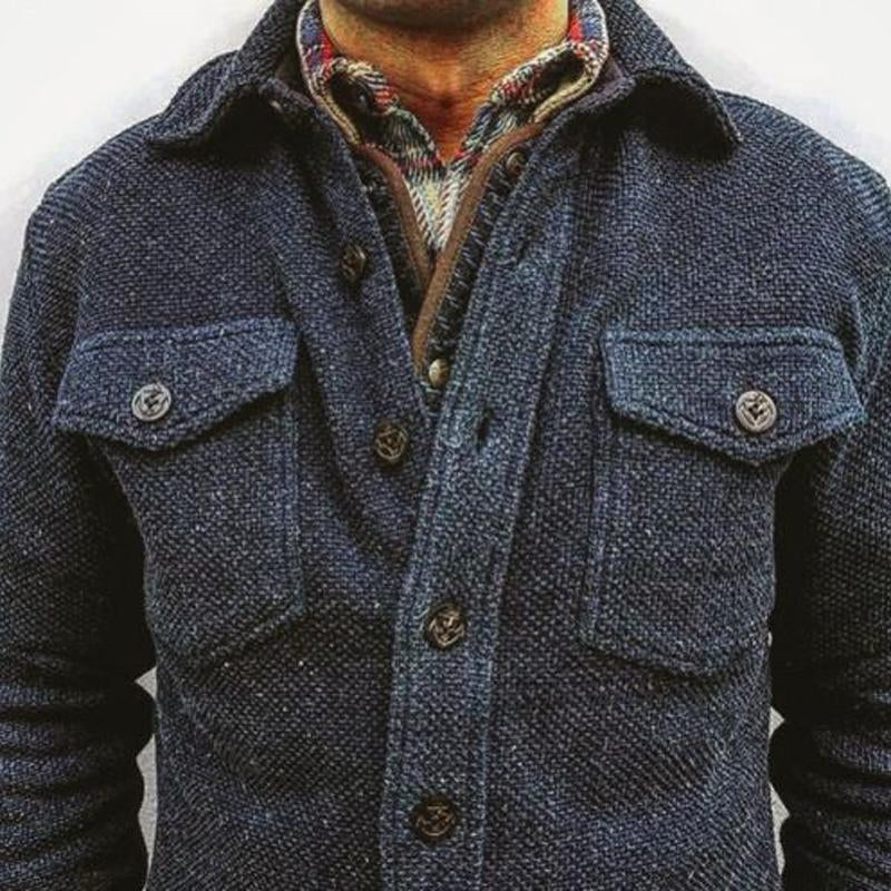 Men's Retro Solid Color Wool Double Breast Pocket Jacket