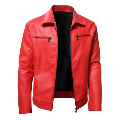 Men's Lapel Collar Zip-Up Leather Jacket