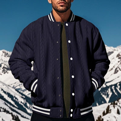 Men's Classic Casual Autumn And Winter Button Jacquard Baseball Jacket