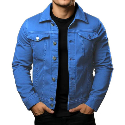 Men's Classic Solid Color Lapel Single Breasted Cargo Denim Jacket