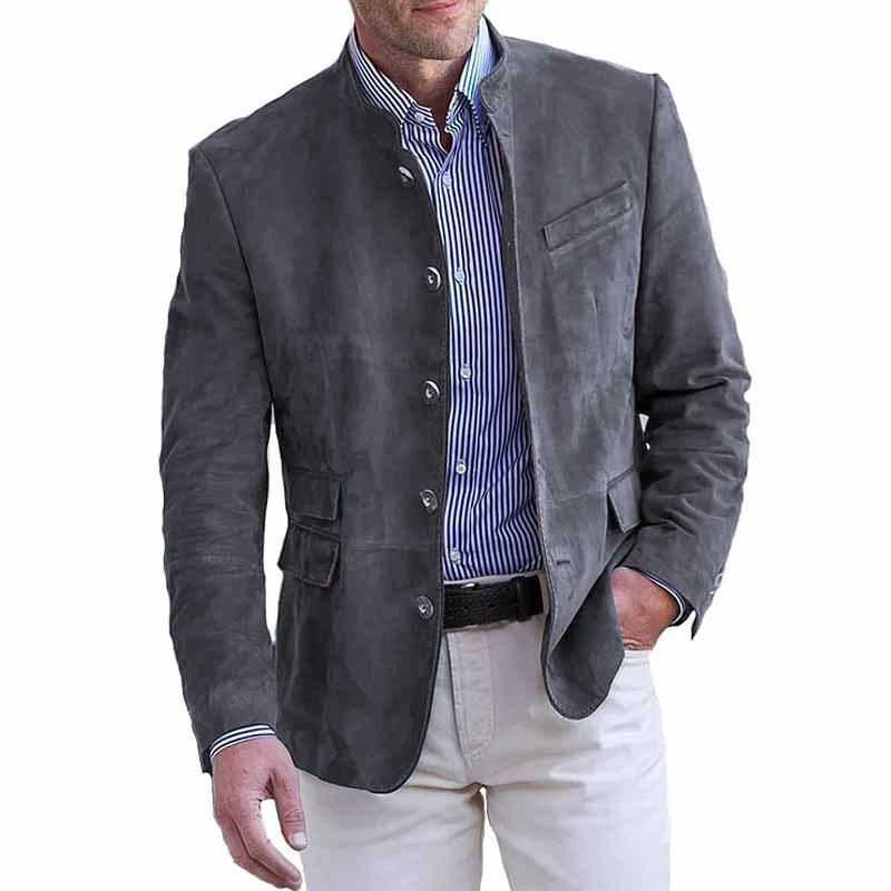 Retro Stand Collar Single Breasted Slim Fit Multi-pocket Blazer