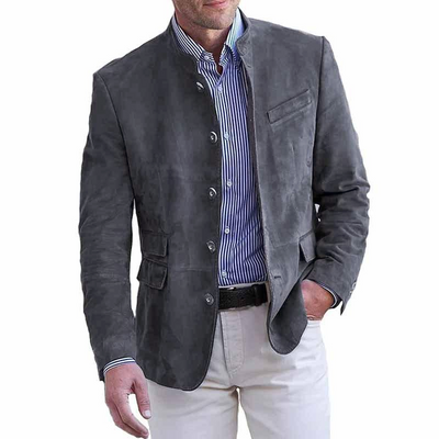 Retro Stand Collar Single Breasted Slim Fit Multi-pocket Blazer