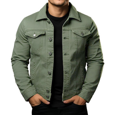 Men's Classic Solid Color Lapel Single Breasted Cargo Denim Jacket