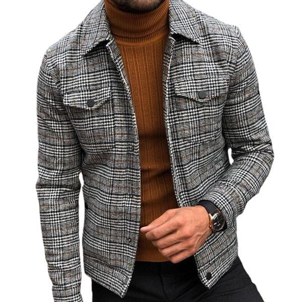 Men's Lapel Plaid Pocket Men's Jacket