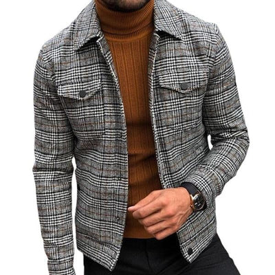 Men's Lapel Plaid Pocket Men's Jacket