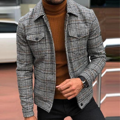 Men's Lapel Plaid Pocket Men's Jacket