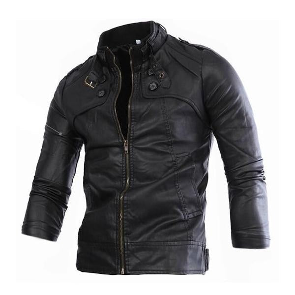 Men's Stand Collar Zip Leather Jacket