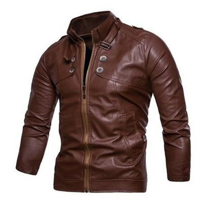 Men's Stand Collar Zip Leather Jacket