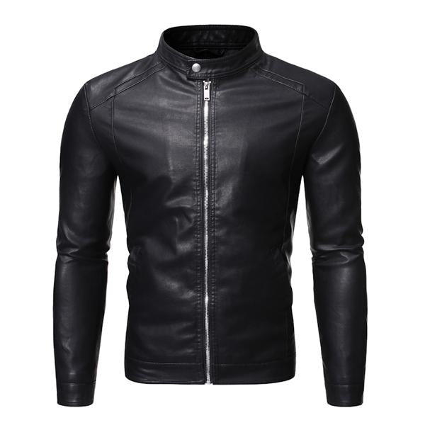 Men's Stand Collar Zip Leather Jacket