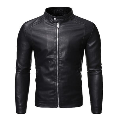 Men's Stand Collar Zip Leather Jacket