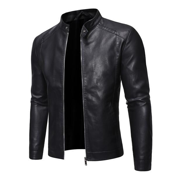 Men's Stand Collar Zip Leather Jacket