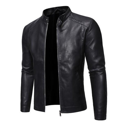 Men's Stand Collar Zip Leather Jacket