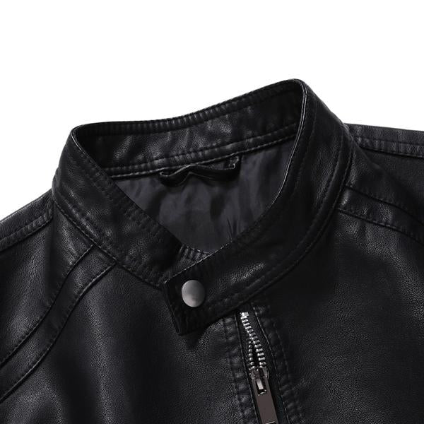 Men's Stand Collar Zip Leather Jacket