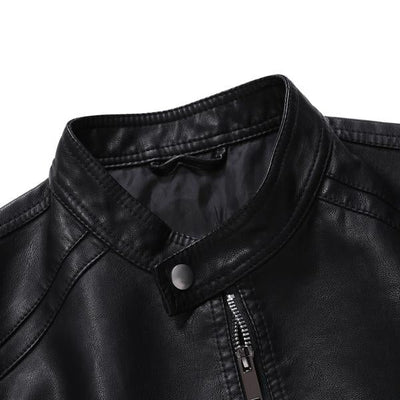 Men's Stand Collar Zip Leather Jacket