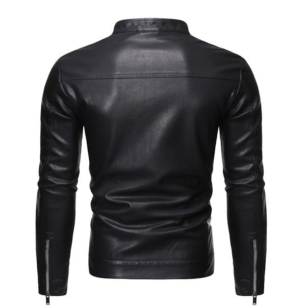 Men's Stand Collar Zip Leather Jacket