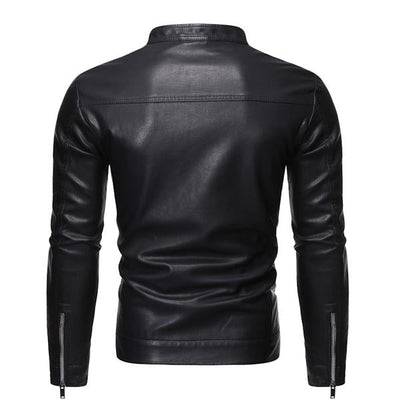 Men's Stand Collar Zip Leather Jacket
