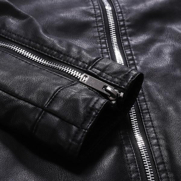 Men's Stand Collar Zip Leather Jacket