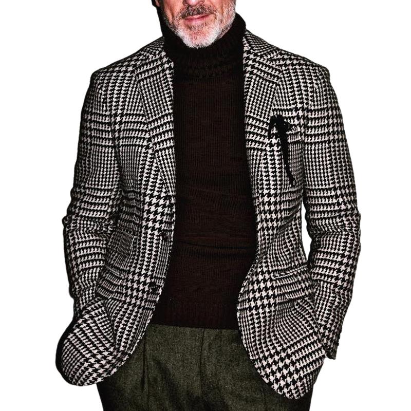 Vintage Black and White Plaid Two-button Blazer