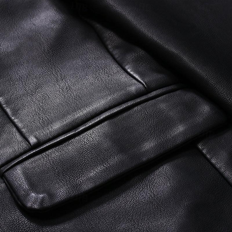 Vintage Lapel Single Button Leather Blazer