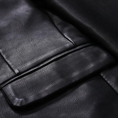 Vintage Lapel Single Button Leather Blazer