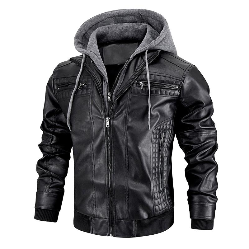 Men's Hooded Warm Leather Jacket
