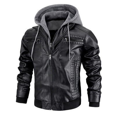 Men's Hooded Warm Leather Jacket