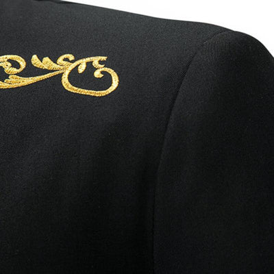 Vintage Stand Collar Embroidered Slim Fit Single Breasted Blazer