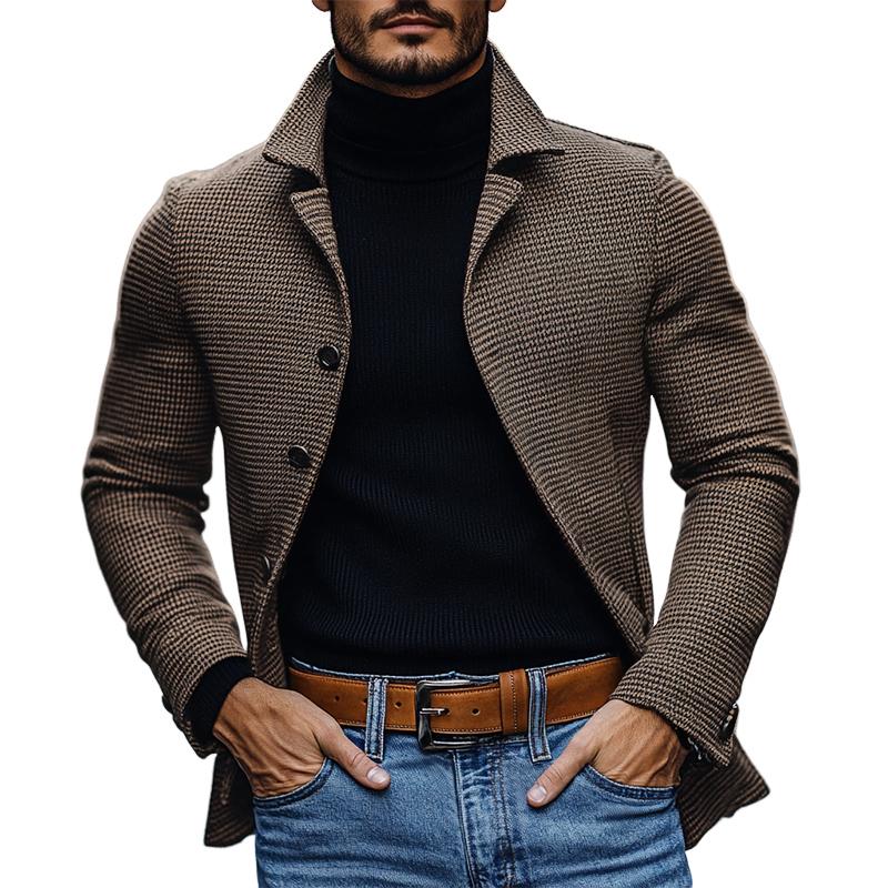 Vintage Houndstooth Notch Lapel Single Breasted Slim Fit Blazer