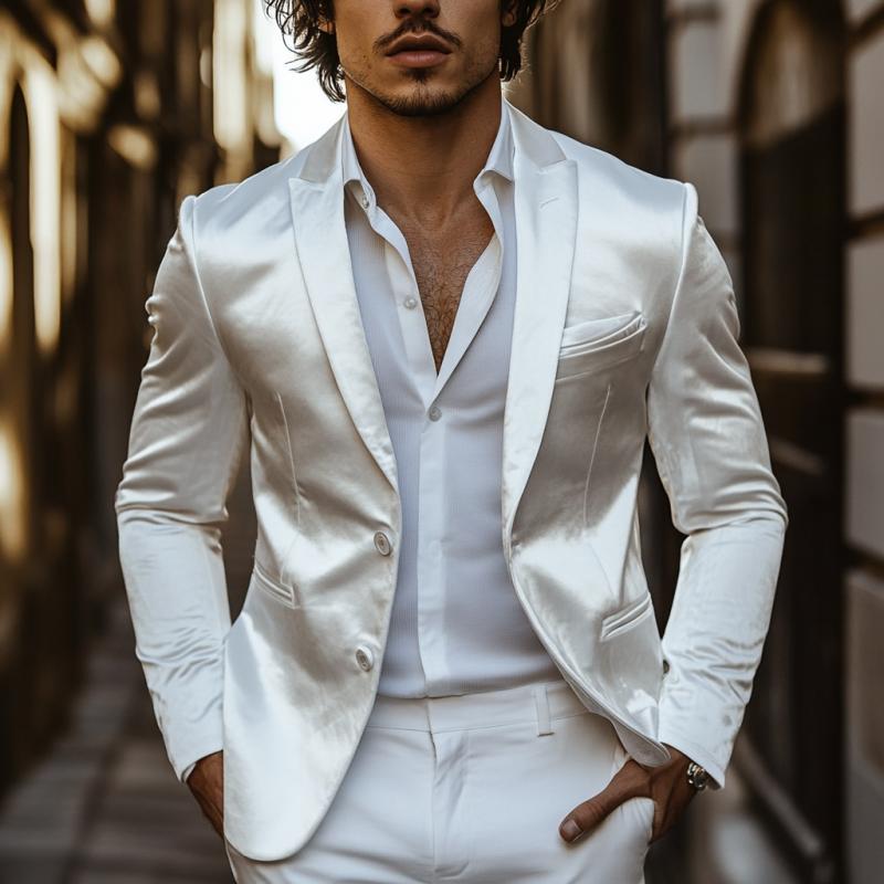 Classic Casual Slim Fit Solid Color Satin Blazer