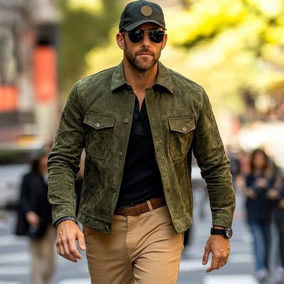 Men's Solid Color Suede Lapel Single Breasted Jacket
