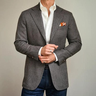 Vintage Herringbone Notch Lapel Two Buttons Slim Blazer