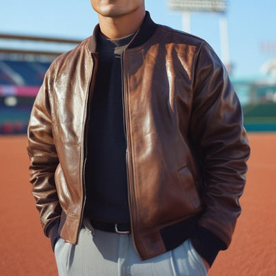 Men's Outdoor Leisure Leather Baseball Jacket