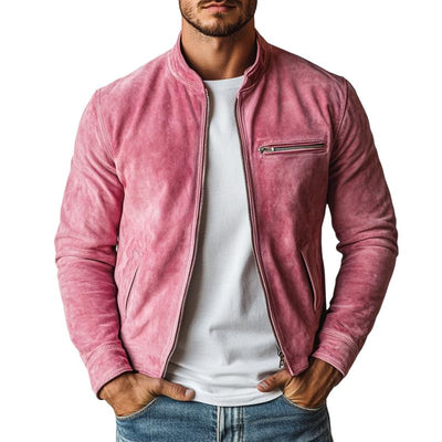 Men's Fashion Suede Stand Collar Multi-Pocket Jacket