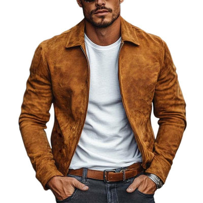Men's Casual Solid Color Lapel Suede Jacket