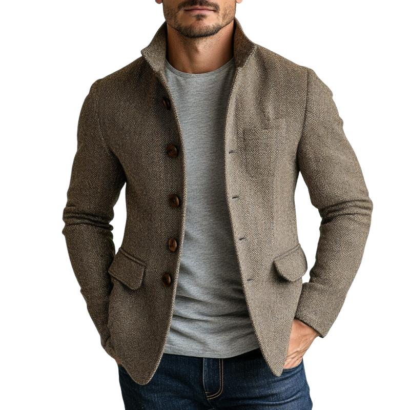 Mens Vintage Herringbone Single Breasted Jacket