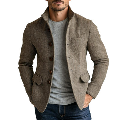 Mens Vintage Herringbone Single Breasted Jacket