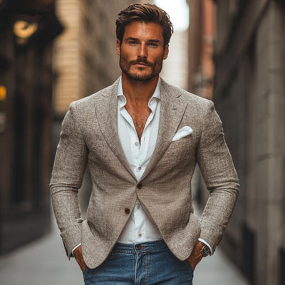 Casual Cotton Linen Notch Lapel Single-breasted Slim-fit Blazer