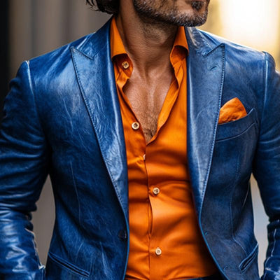 Classic Casual Slim Fit Textured Leather Blazer