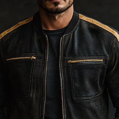 Men's Casual Color Matching Suede Chest Pocket Baseball Jacket