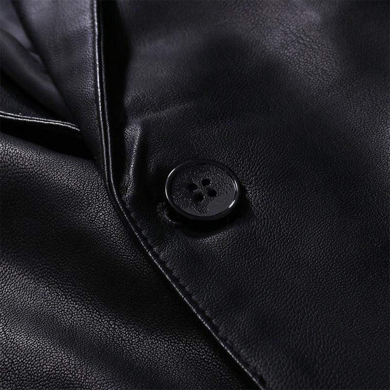 Vintage Lapel Single Button Leather Blazer