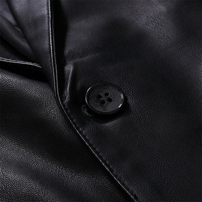 Vintage Lapel Single Button Leather Blazer