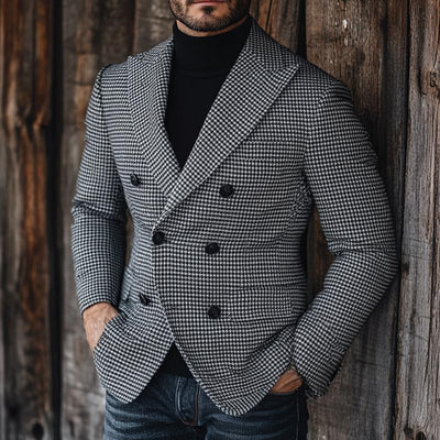 Vintage Houndstooth Lapel Double Breasted Blazer