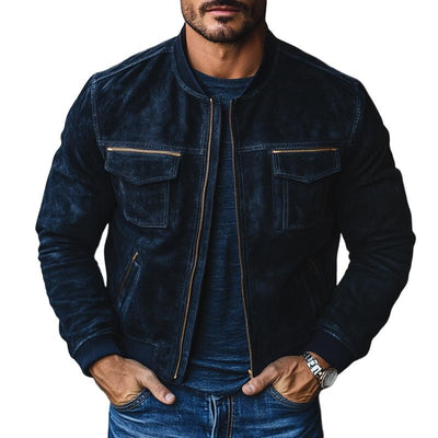 Men's Vintage Casual Suede Multi-Pocket Baseball Jacket