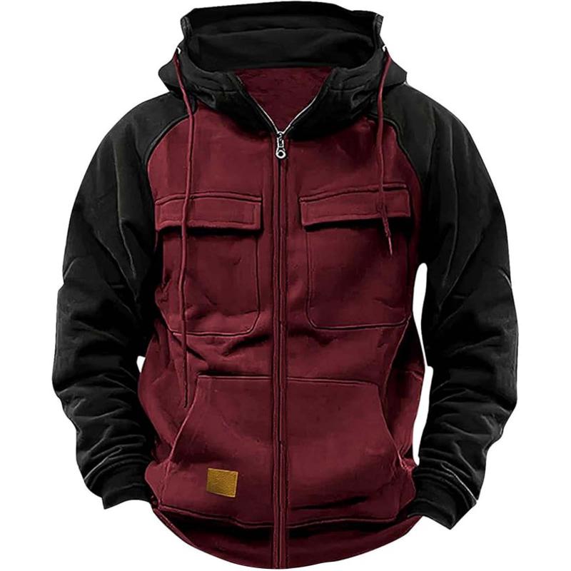 Men's Casual Colorblock Raglan Sleeve Hooded Sweatshirt Jacket