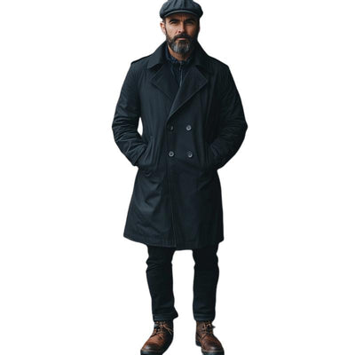 Men's Vintage Loose Black Double Breasted Trench Coat 55173843U