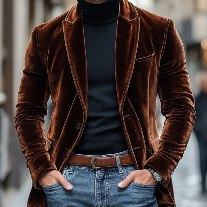Vintage Peaked Lapel Velvet Single Breasted Blazer