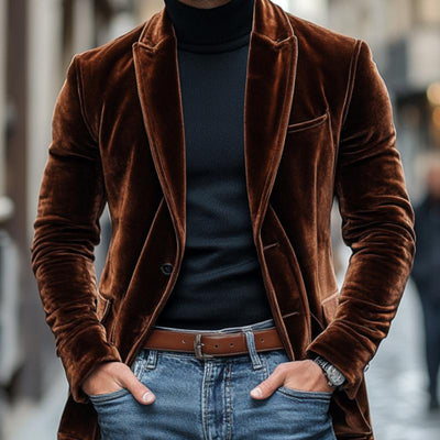 Vintage Peaked Lapel Velvet Single Breasted Blazer