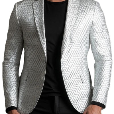 Solid Color Lapel Two-button Fish Scale Pattern Leather Blazer